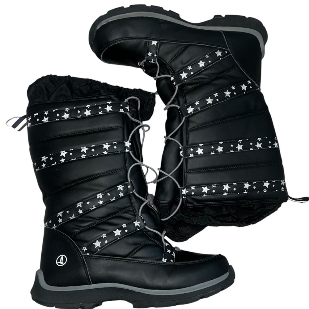 Lands' End Black Reflective Star Winter Boots Like New! 6Y - Picture 3 of 8